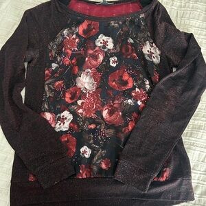 Miss Me Floral Print Sweater - Red and Black
